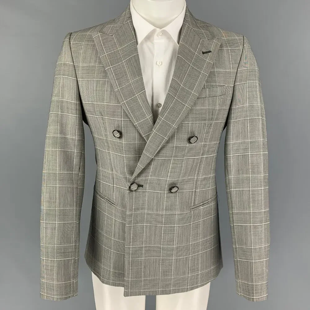 EMPORIO ARMANI Size 38 Black White Glenplaid Wool Mohair Sport Coat - Picture 1 of 7